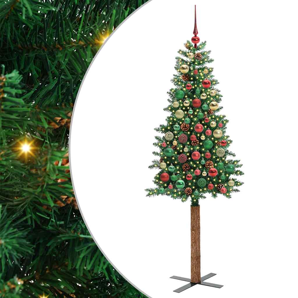 Slim juletre med 300 LED grønn 210 cm PVC og Massivt Furu tre