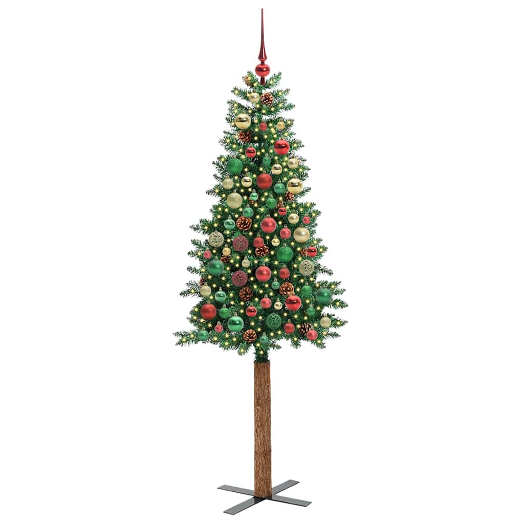 Slim juletre med 300 LED grønn 210 cm PVC og Massivt Furu tre