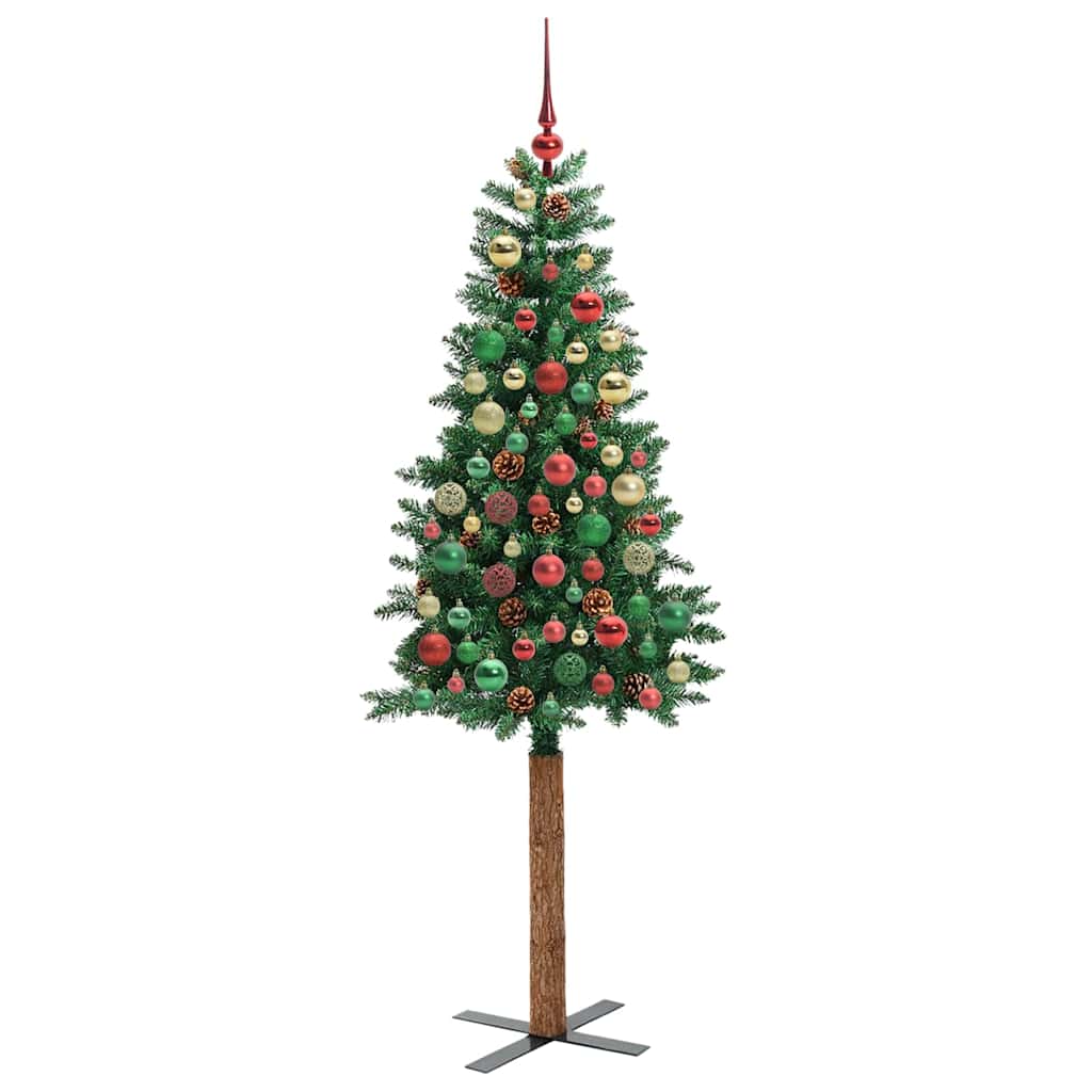 Slim juletre med 300 LED grønn 210 cm PVC og Massivt Furu tre