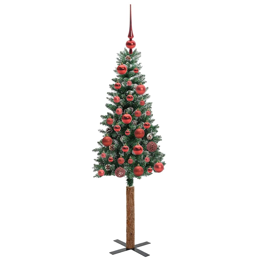 Slim juletre Grønn og hvit 150 cm PVC og Massivt Furu tre