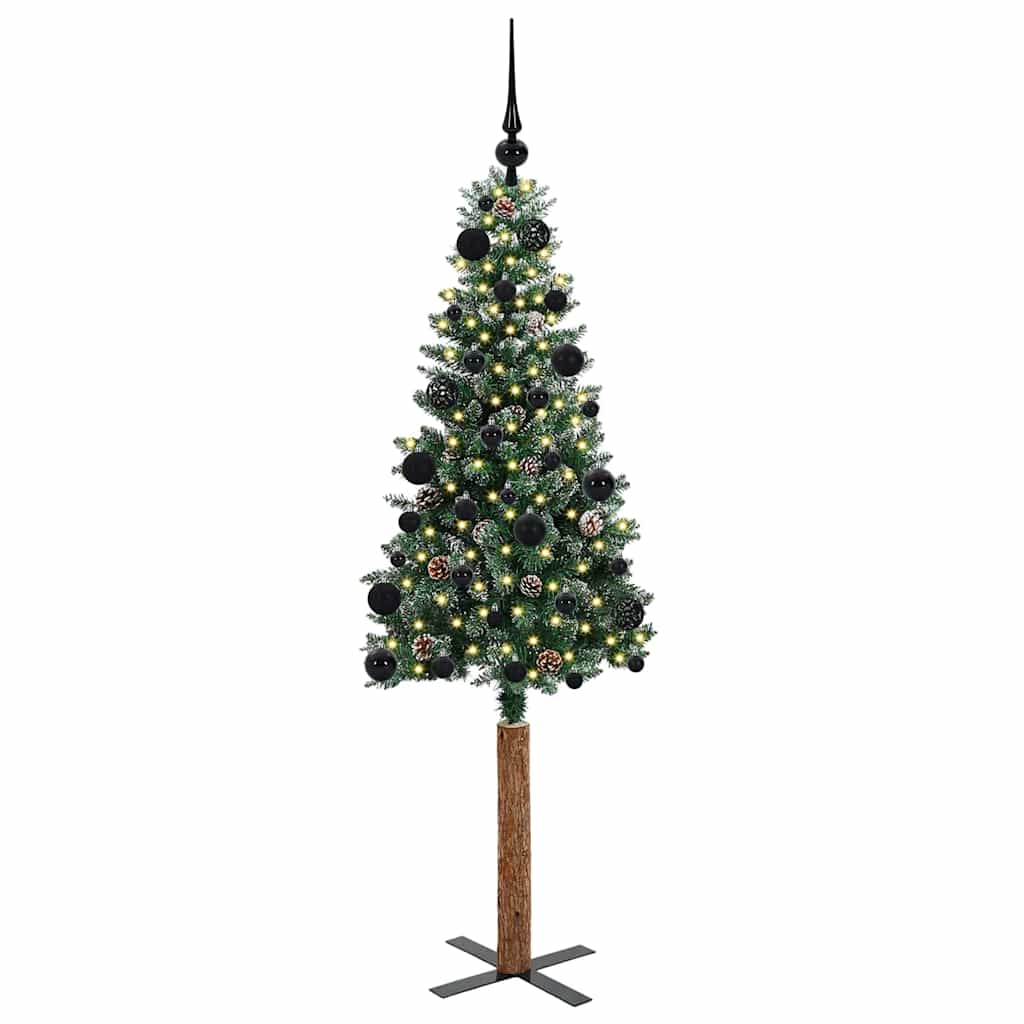 Slim juletre Grønn og hvit 150 cm PVC og Massivt Furu tre