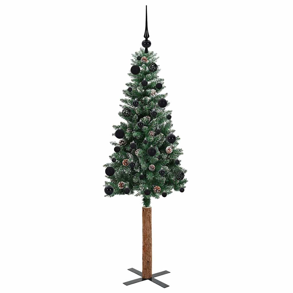 Slim juletre Grønn og hvit 150 cm PVC og Massivt Furu tre