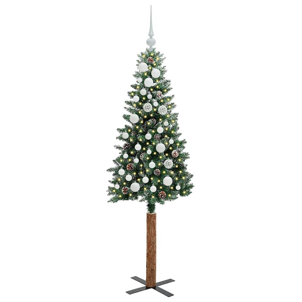 Slim juletre Grønn og hvit 150 cm PVC og Massivt Furu tre