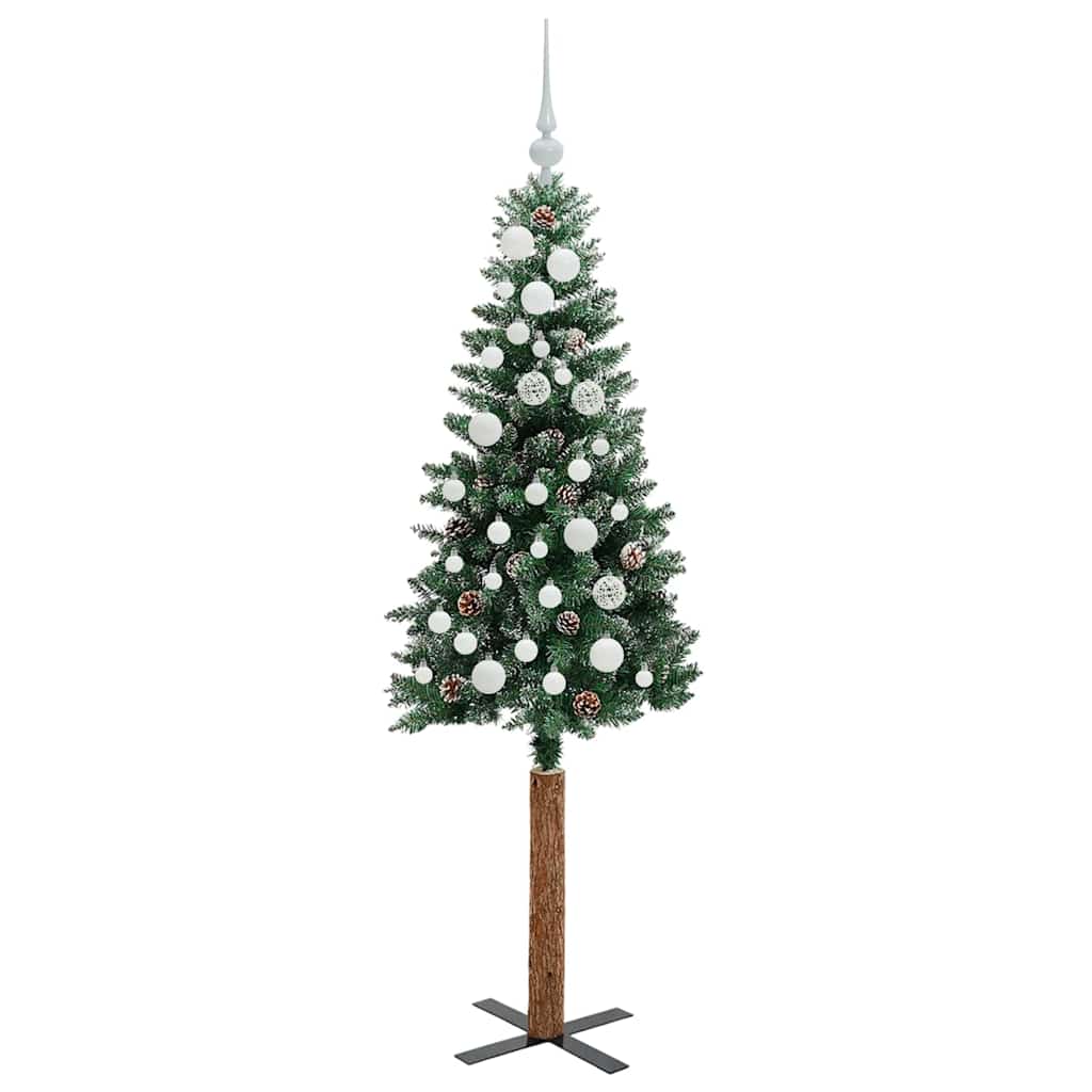 Slim juletre Grønn og hvit 150 cm PVC og Massivt Furu tre