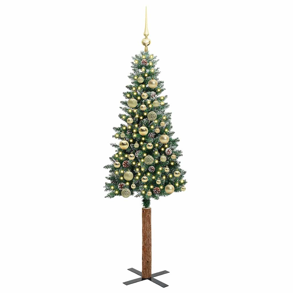 Slim juletre Grønn og hvit 150 cm PVC og Massivt Furu tre