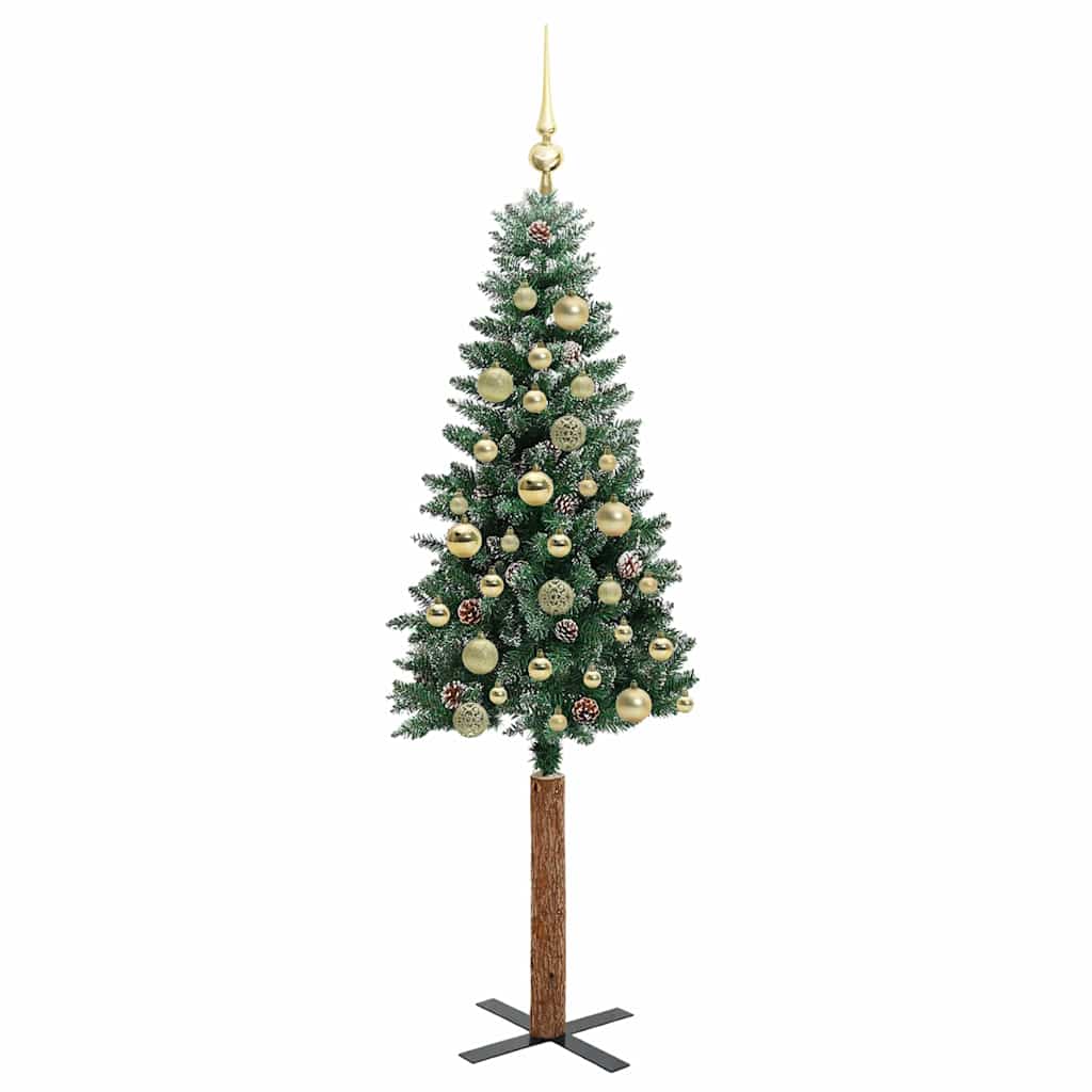 Slim juletre Grønn og hvit 150 cm PVC og Massivt Furu tre