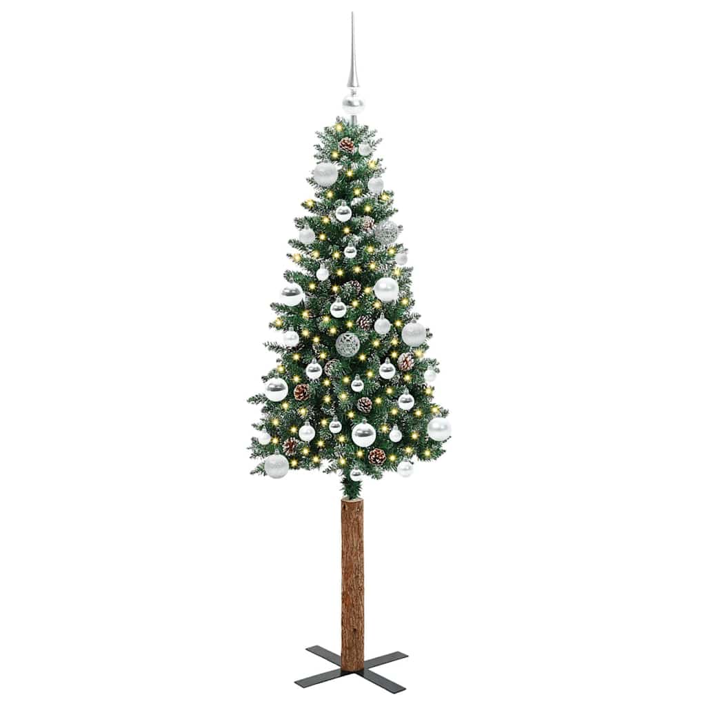 Slim juletre Grønn og hvit 150 cm PVC og Massivt Furu tre
