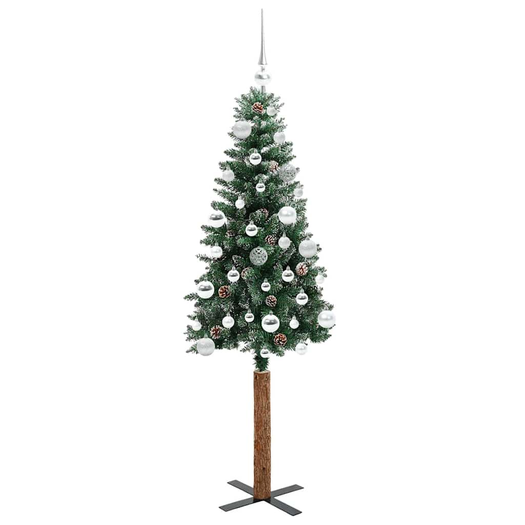 Slim juletre Grønn og hvit 150 cm PVC og Massivt Furu tre