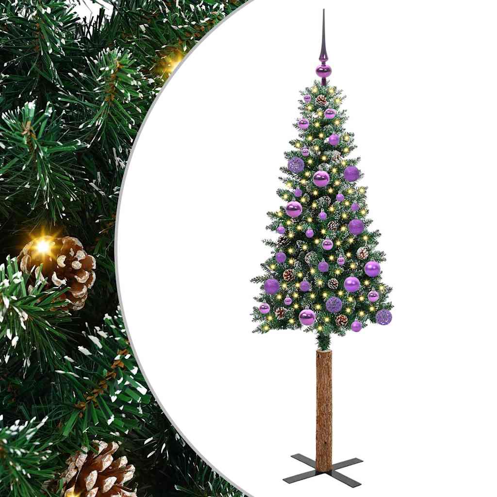 Slim juletre Grønn og hvit 150 cm PVC og Massivt Furu tre