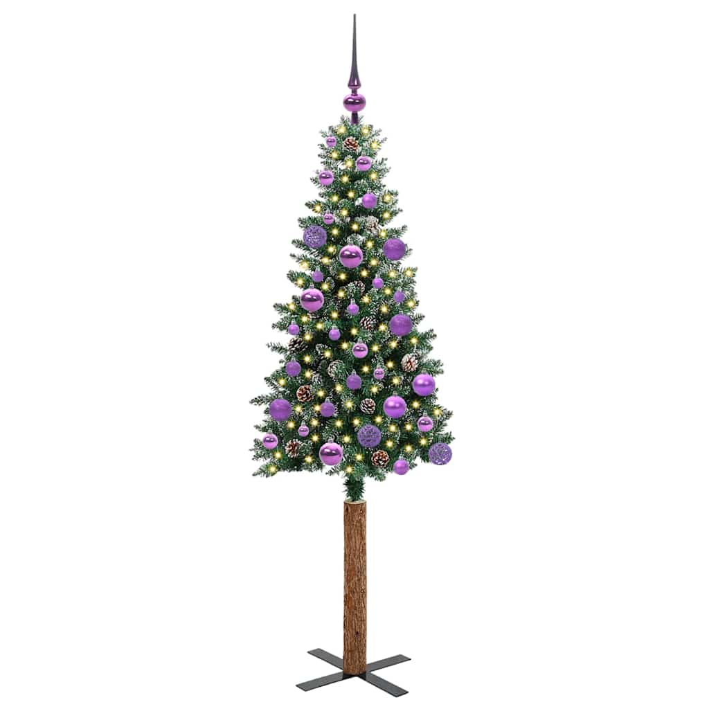 Slim juletre Grønn og hvit 150 cm PVC og Massivt Furu tre