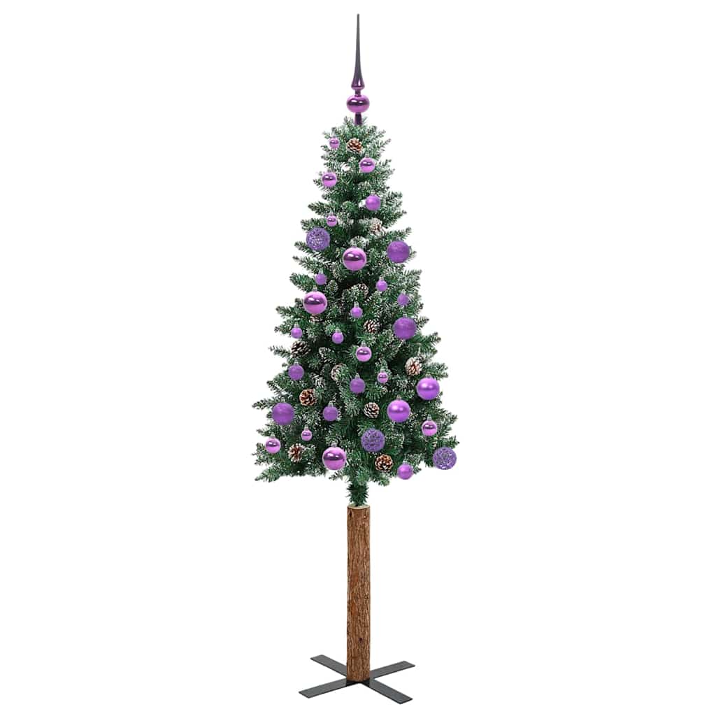 Slim juletre Grønn og hvit 150 cm PVC og Massivt Furu tre