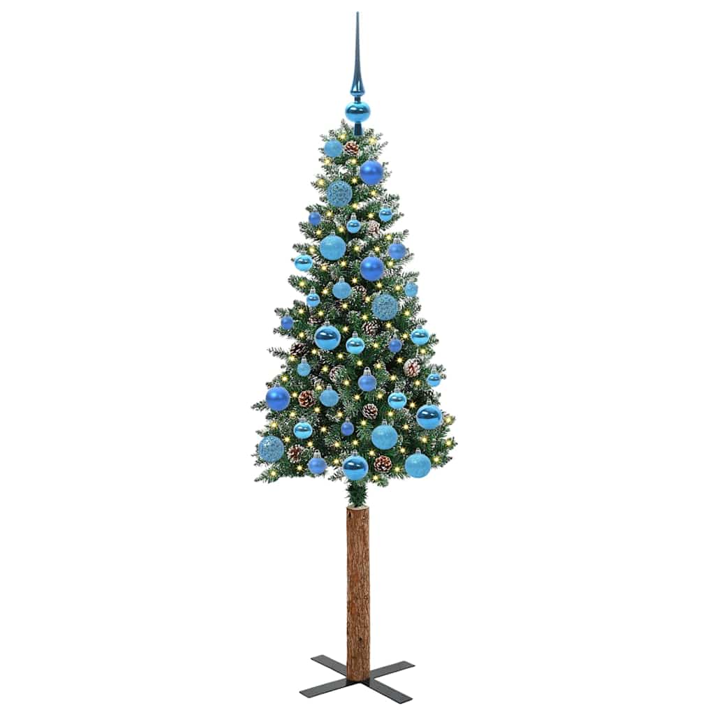 Slim juletre Grønn og hvit 150 cm PVC og Massivt Furu tre
