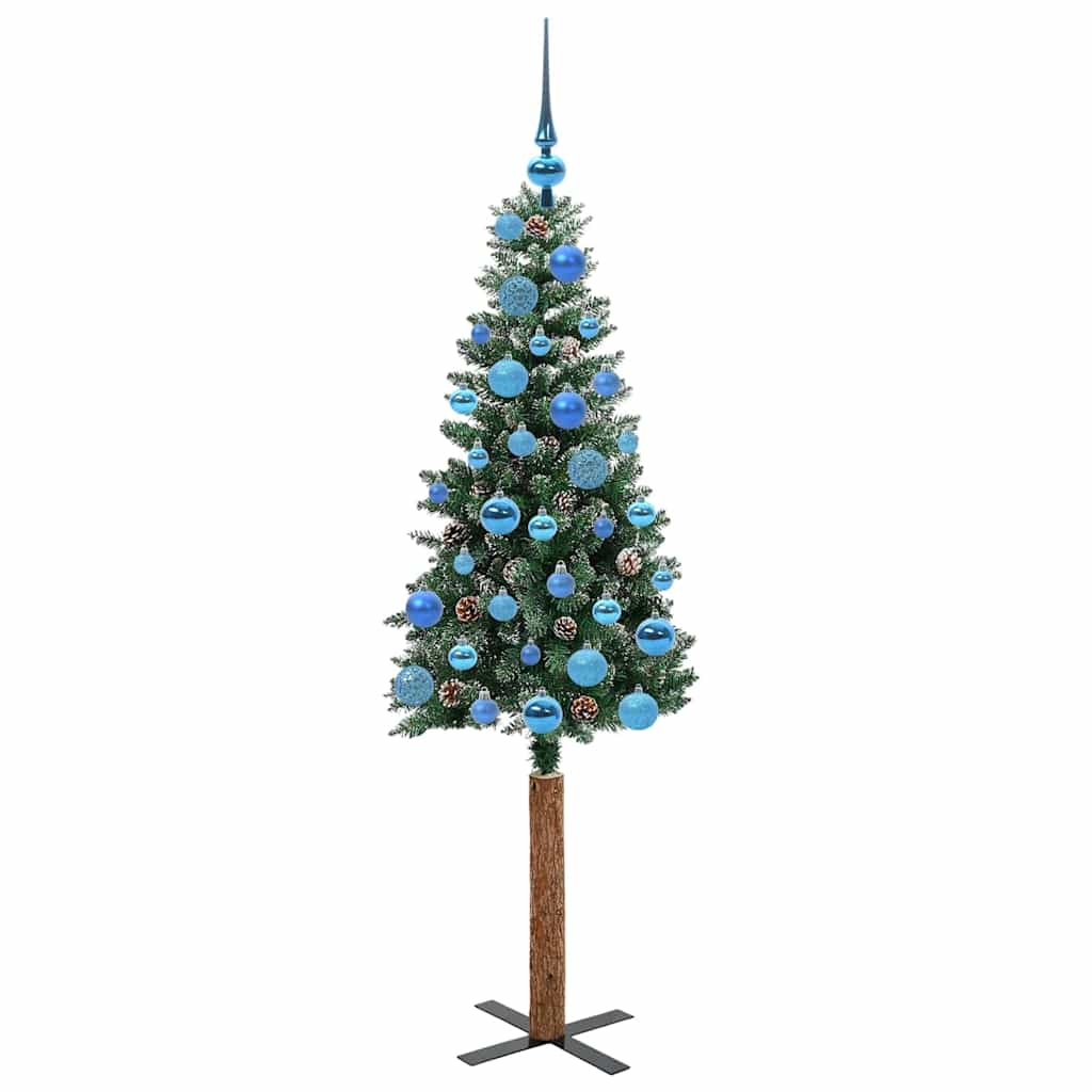 Slim juletre Grønn og hvit 150 cm PVC og Massivt Furu tre