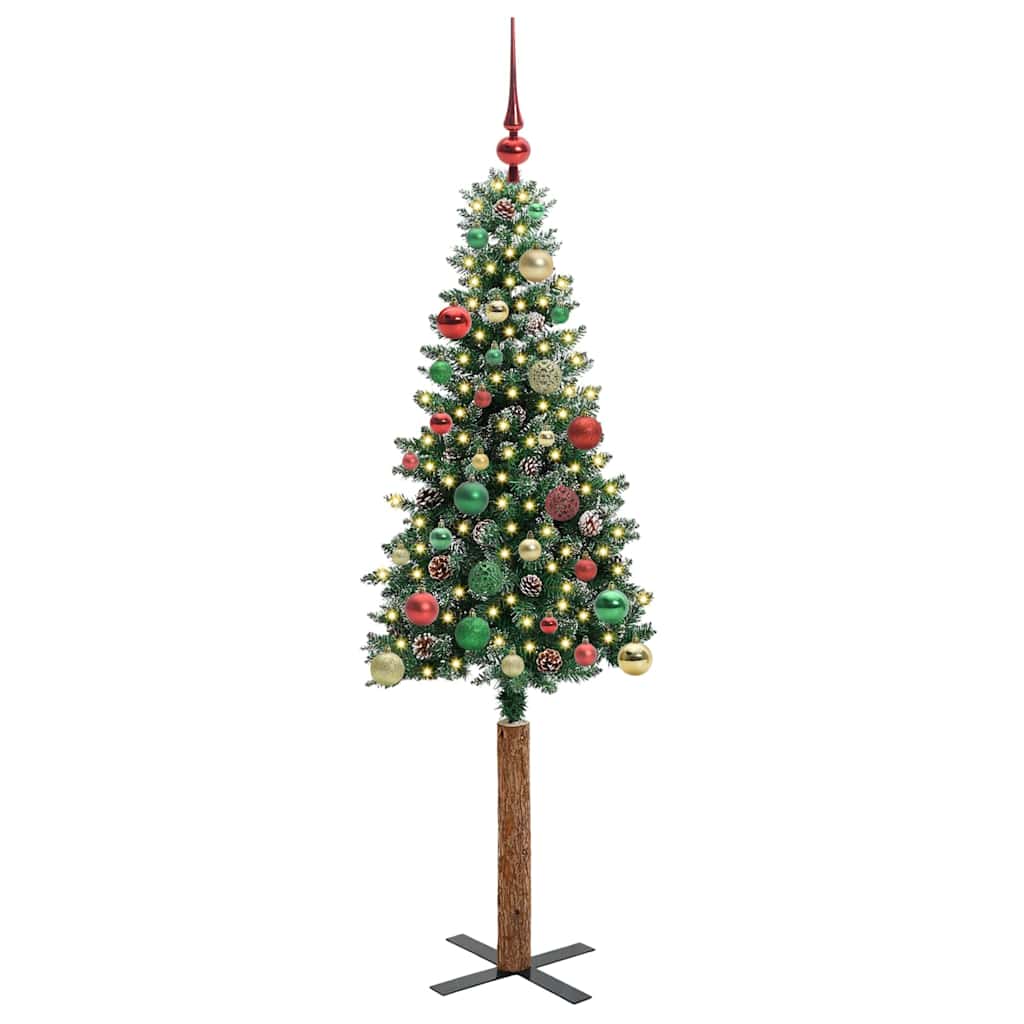 Slim juletre Grønn og hvit 150 cm PVC og Massivt Furu tre