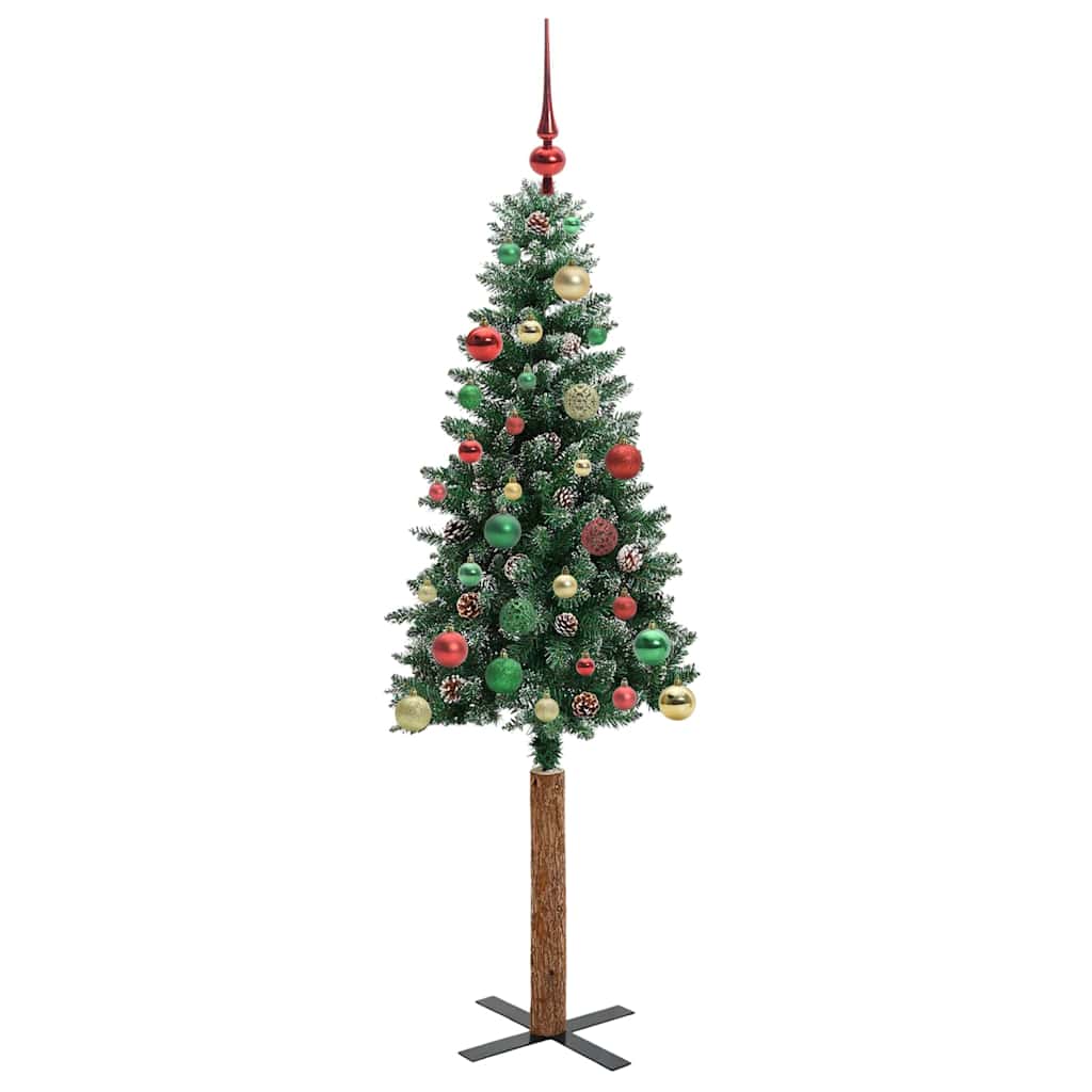 Slim juletre Grønn og hvit 150 cm PVC og Massivt Furu tre