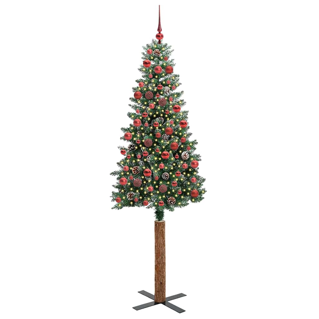 Slim juletre Grønn og hvit 180 cm PVC og Massivt Furu tre