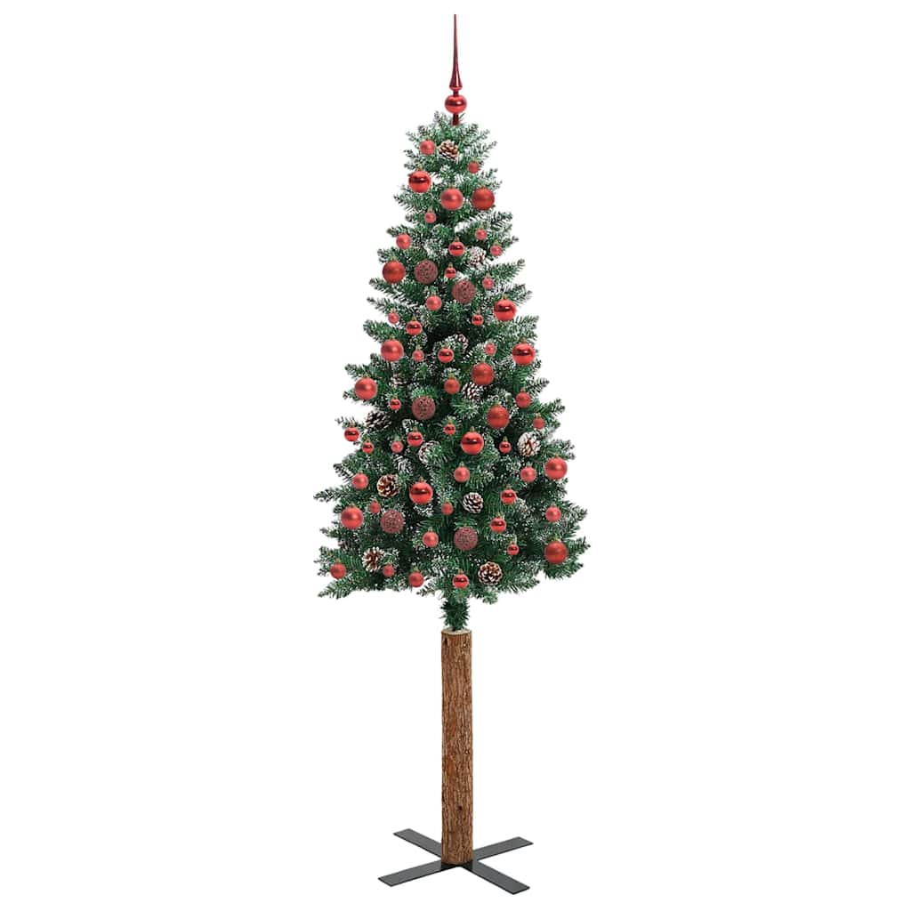 Slim juletre Grønn og hvit 180 cm PVC og Massivt Furu tre