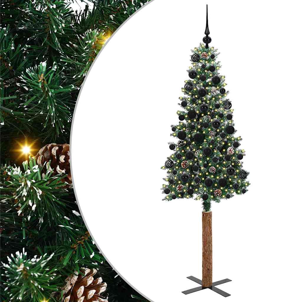 Slim juletre Grønn og hvit 180 cm PVC og Massivt Furu tre