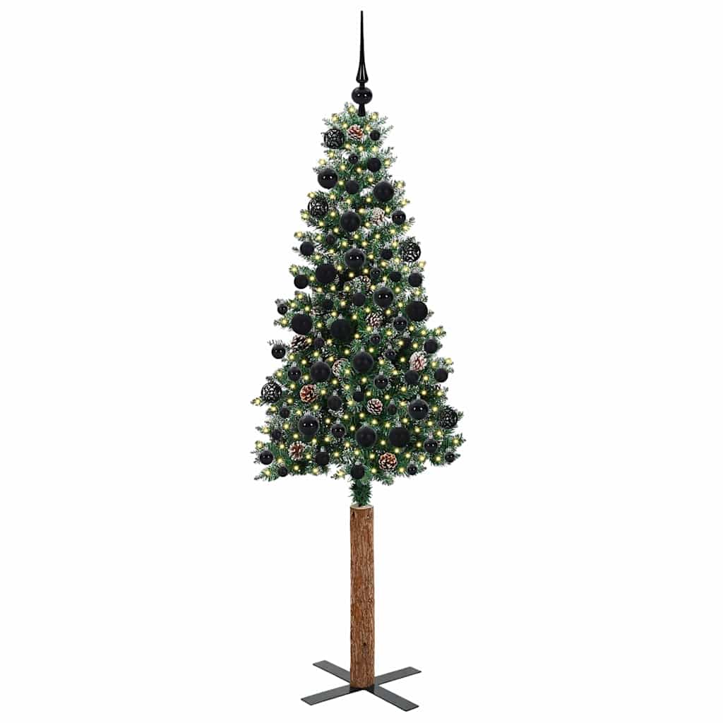 Slim juletre Grønn og hvit 180 cm PVC og Massivt Furu tre
