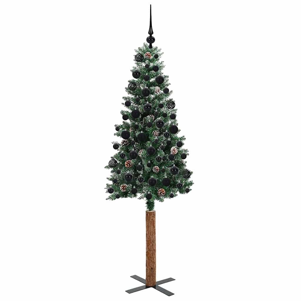 Slim juletre Grønn og hvit 180 cm PVC og Massivt Furu tre