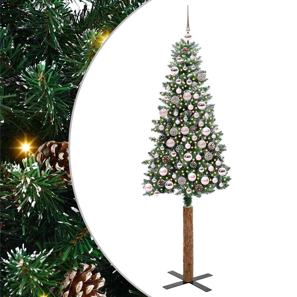 Slim juletre Grønn og hvit 180 cm PVC og Massivt Furu tre