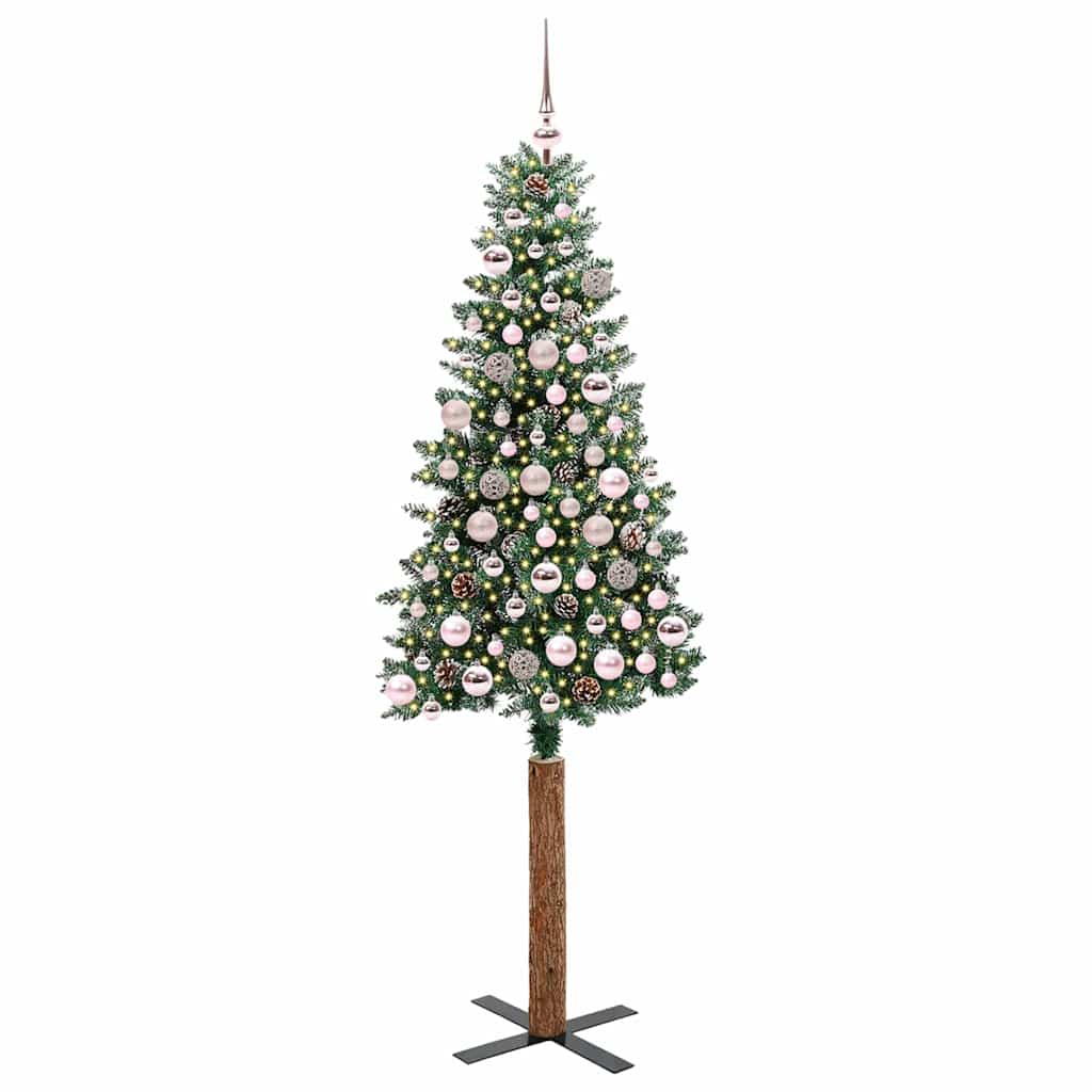 Slim juletre Grønn og hvit 180 cm PVC og Massivt Furu tre