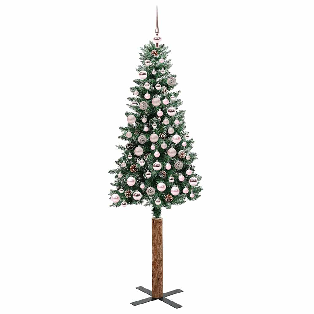 Slim juletre Grønn og hvit 180 cm PVC og Massivt Furu tre