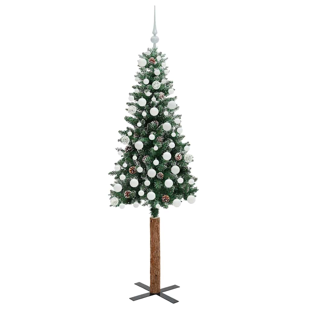 Slim juletre Grønn og hvit 180 cm PVC og Massivt Furu tre