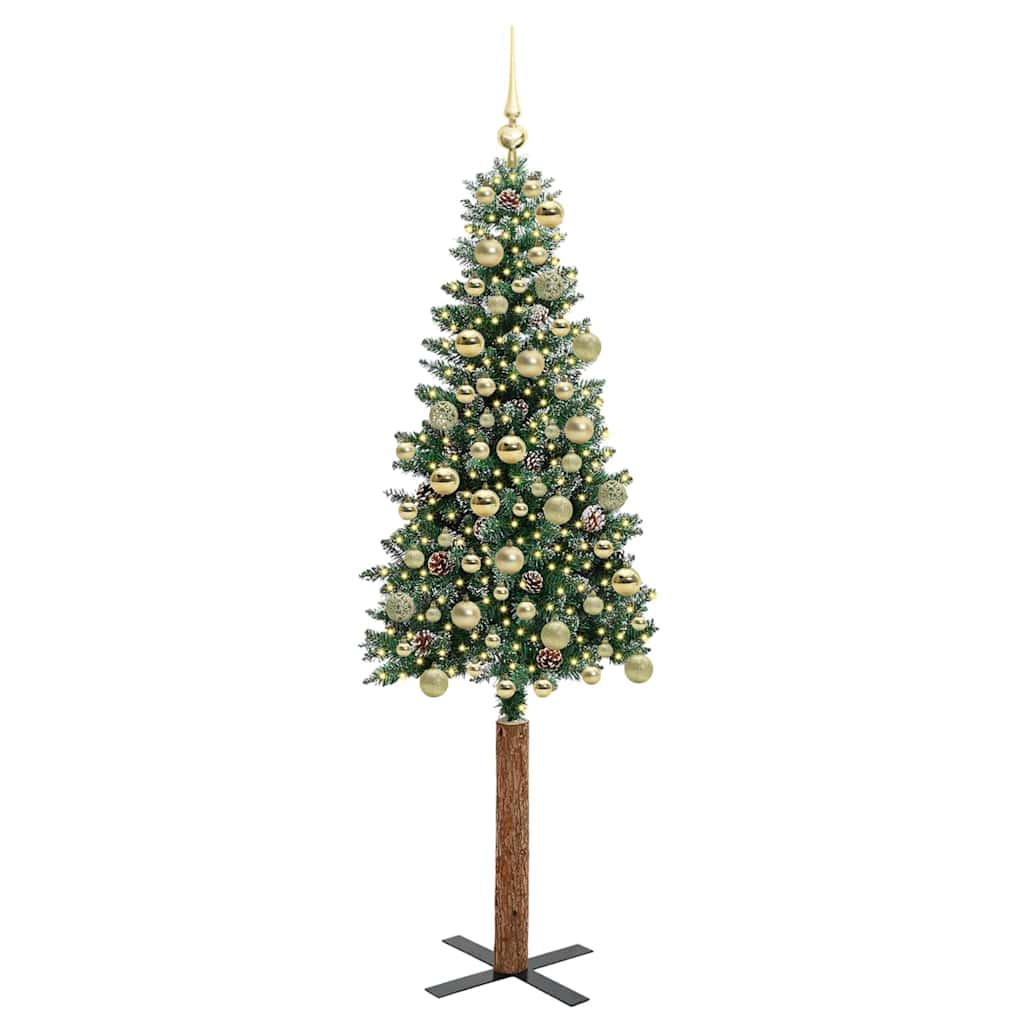 Slim juletre Grønn og hvit 180 cm PVC og Massivt Furu tre