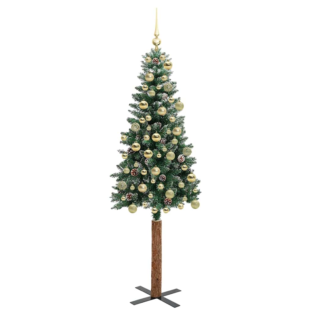 Slim juletre Grønn og hvit 180 cm PVC og Massivt Furu tre