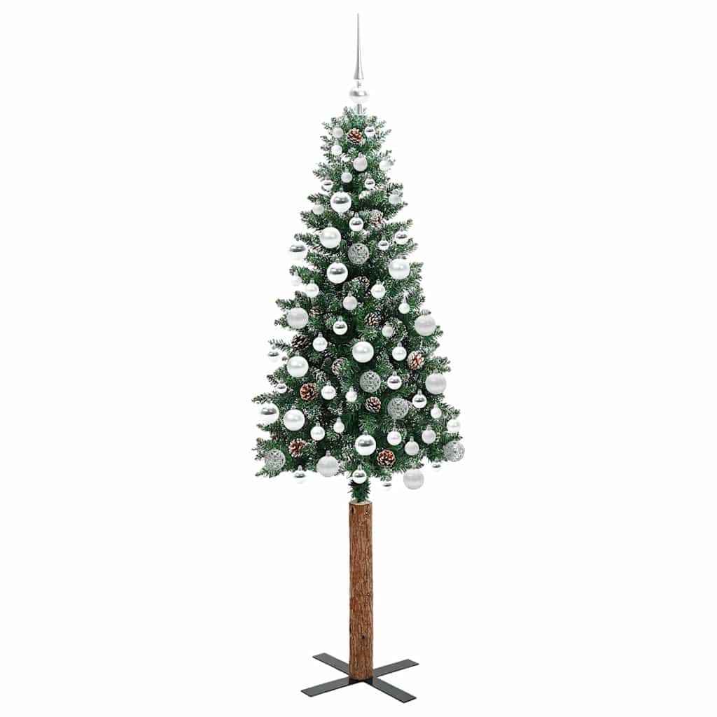 Slim juletre Grønn og hvit 180 cm PVC og Massivt Furu tre