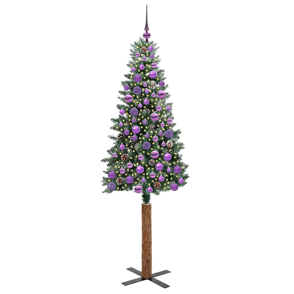 Slim juletre Grønn og hvit 180 cm PVC og Massivt Furu tre