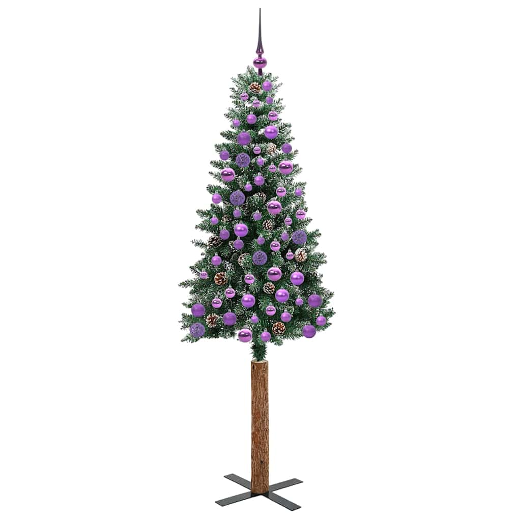 Slim juletre Grønn og hvit 180 cm PVC og Massivt Furu tre