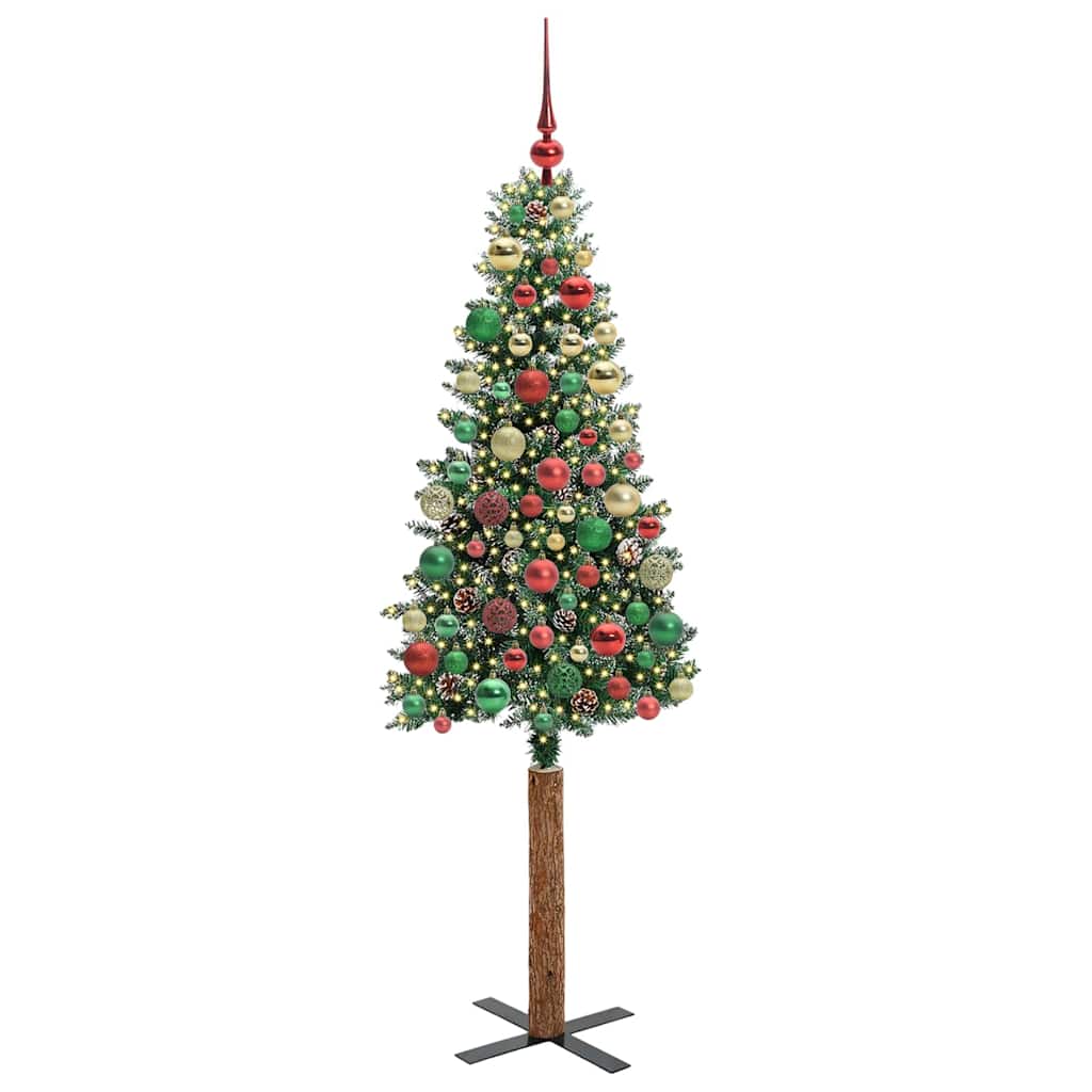 Slim juletre Grønn og hvit 180 cm PVC og Massivt Furu tre