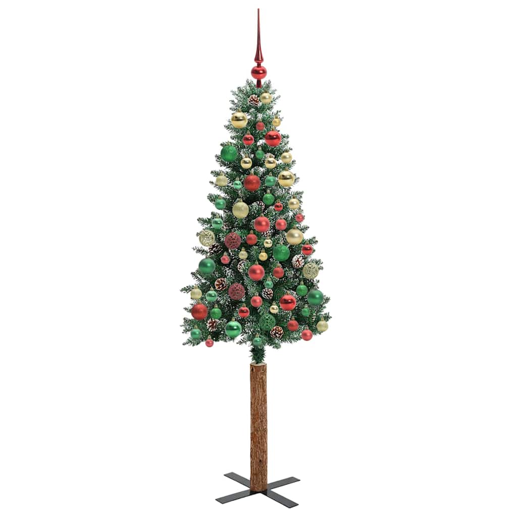 Slim juletre Grønn og hvit 180 cm PVC og Massivt Furu tre