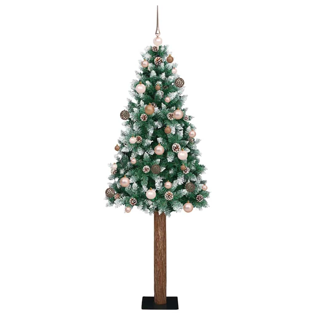 Slim juletre med 300 LED med stativ Grønn og hvit 210 cm PVC