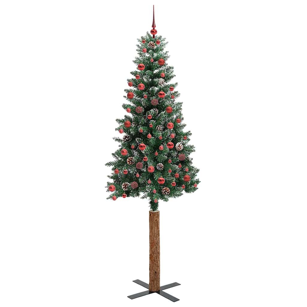 Slim juletre Grønn og hvit 210 cm PVC og Massivt Furu tre
