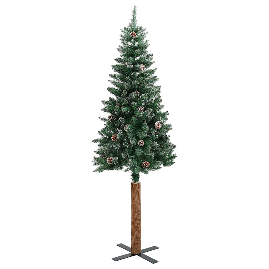 Slim juletre Grønn og hvit 210 cm PVC og Massivt Furu tre