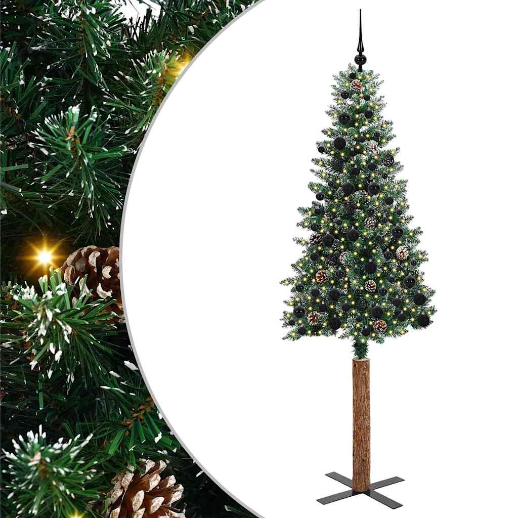 Slim juletre Grønn og hvit 210 cm PVC og Massivt Furu tre