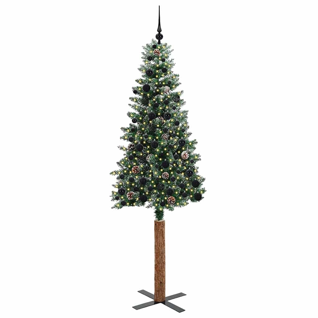 Slim juletre Grønn og hvit 210 cm PVC og Massivt Furu tre