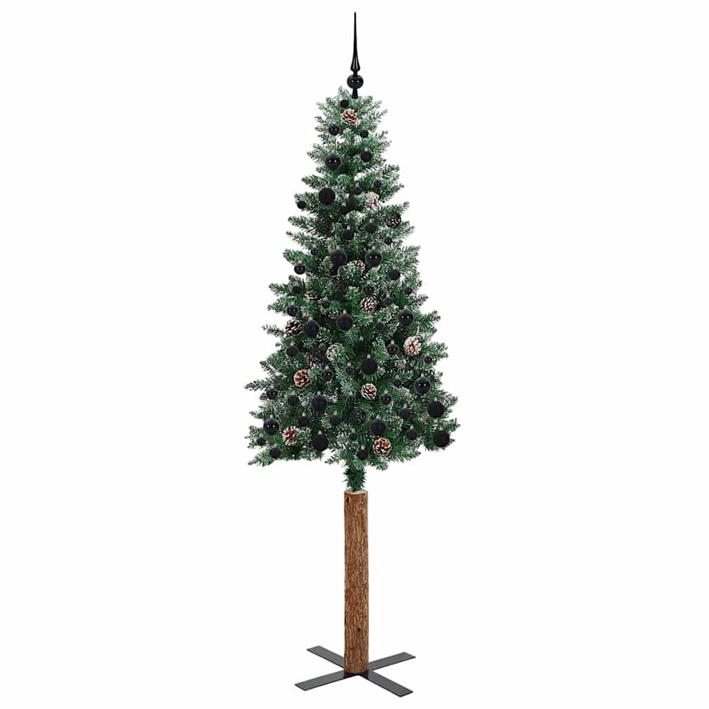 Slim juletre Grønn og hvit 210 cm PVC og Massivt Furu tre