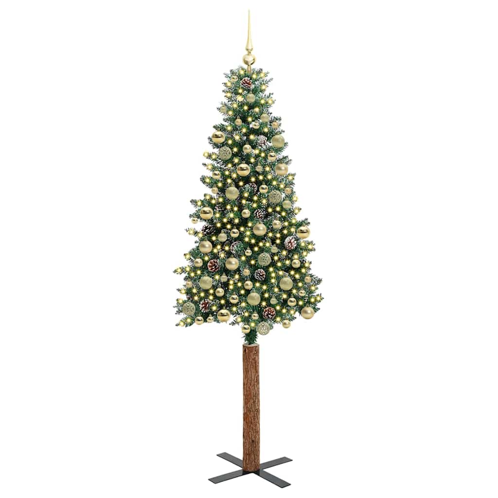 Slim juletre Grønn og hvit 210 cm PVC og Massivt Furu tre