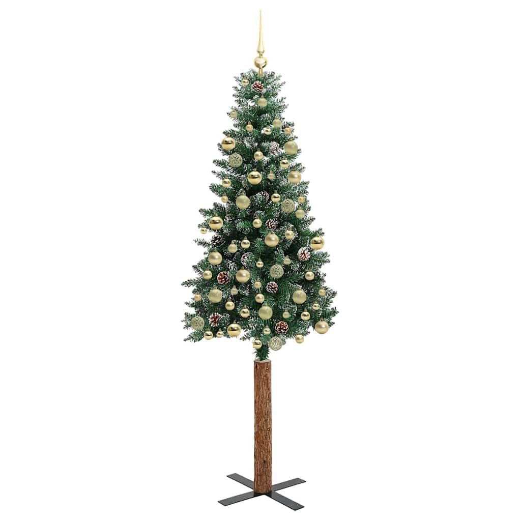 Slim juletre Grønn og hvit 210 cm PVC og Massivt Furu tre