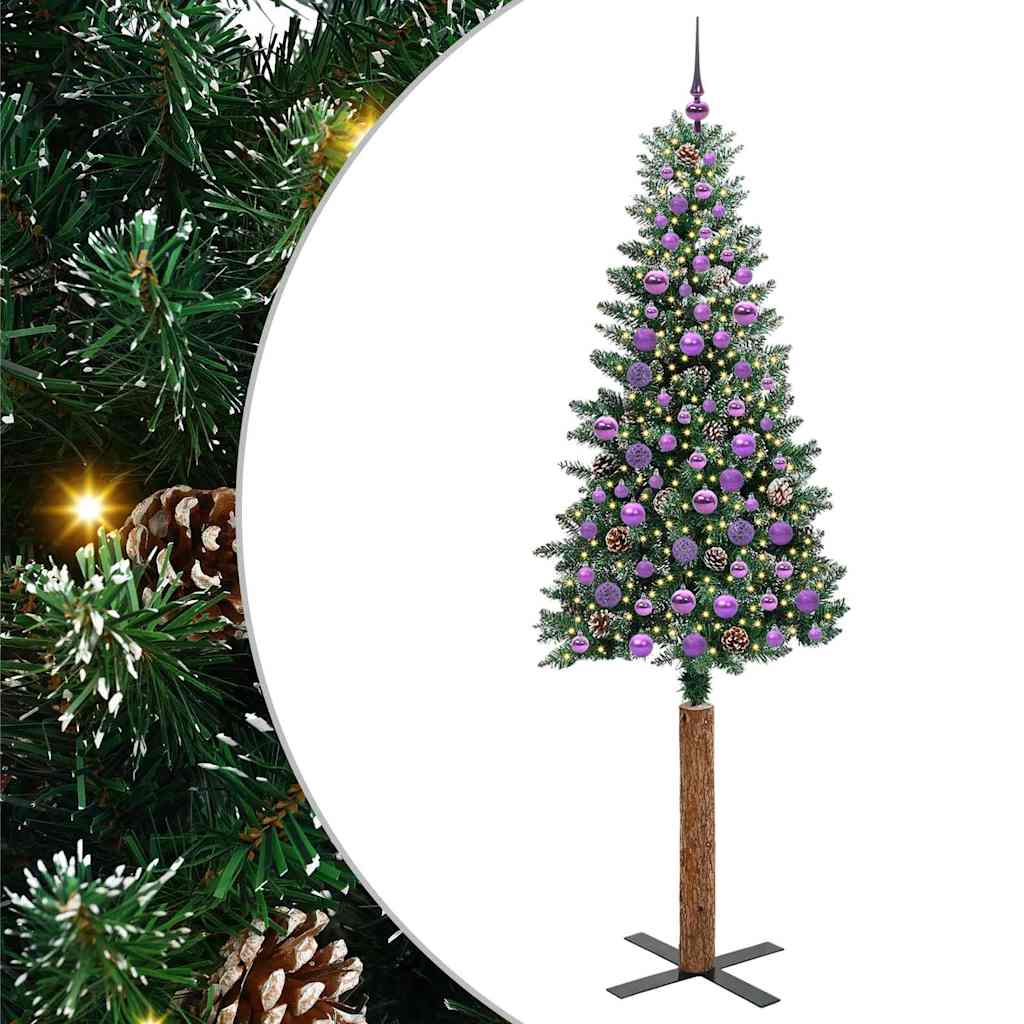 Slim juletre Grønn og hvit 210 cm PVC og Massivt Furu tre
