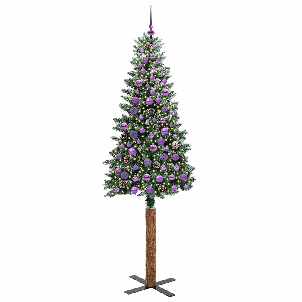 Slim juletre Grønn og hvit 210 cm PVC og Massivt Furu tre