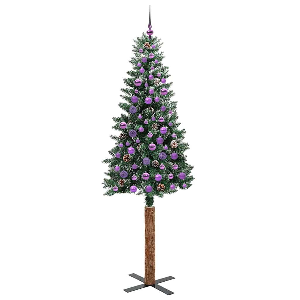 Slim juletre Grønn og hvit 210 cm PVC og Massivt Furu tre