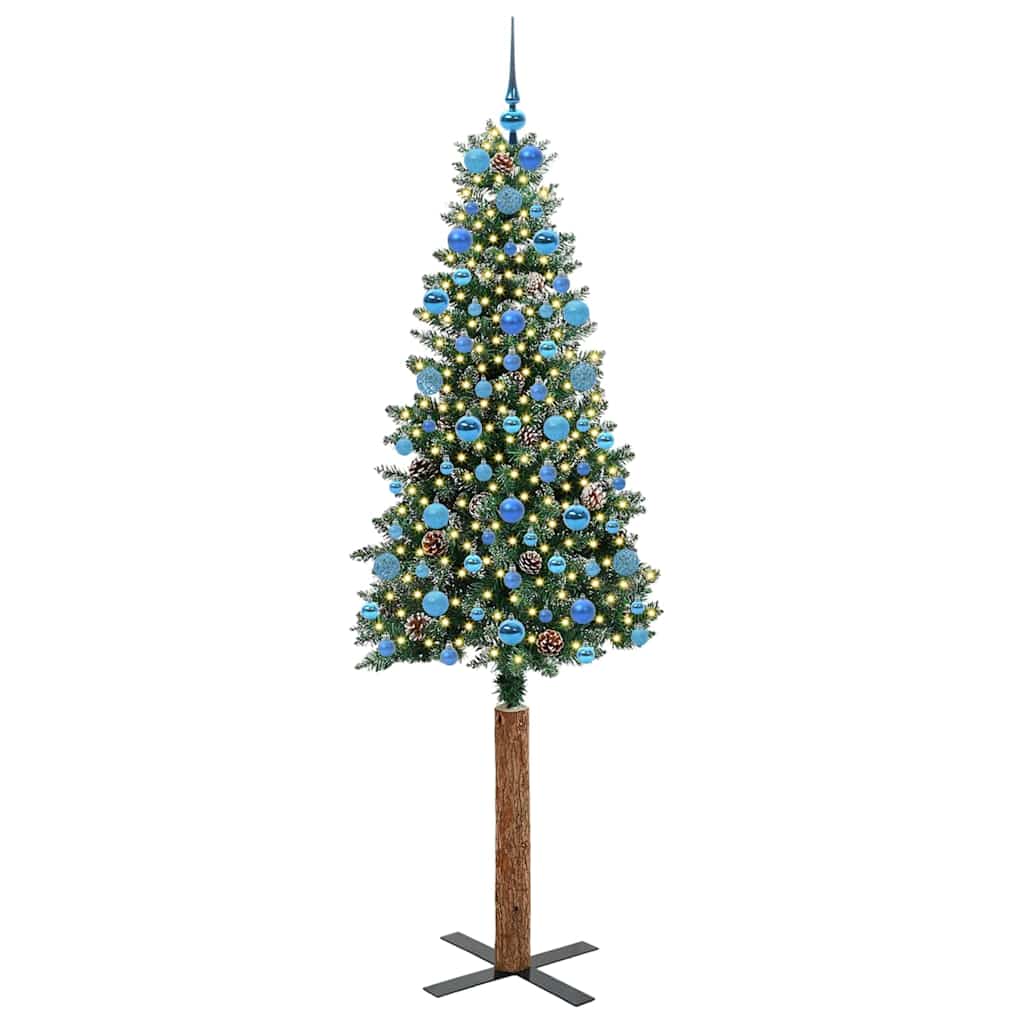 Slim juletre Grønn og hvit 210 cm PVC og Massivt Furu tre