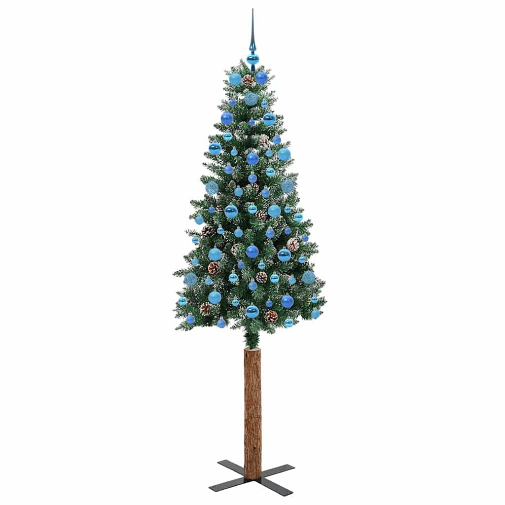 Slim juletre Grønn og hvit 210 cm PVC og Massivt Furu tre