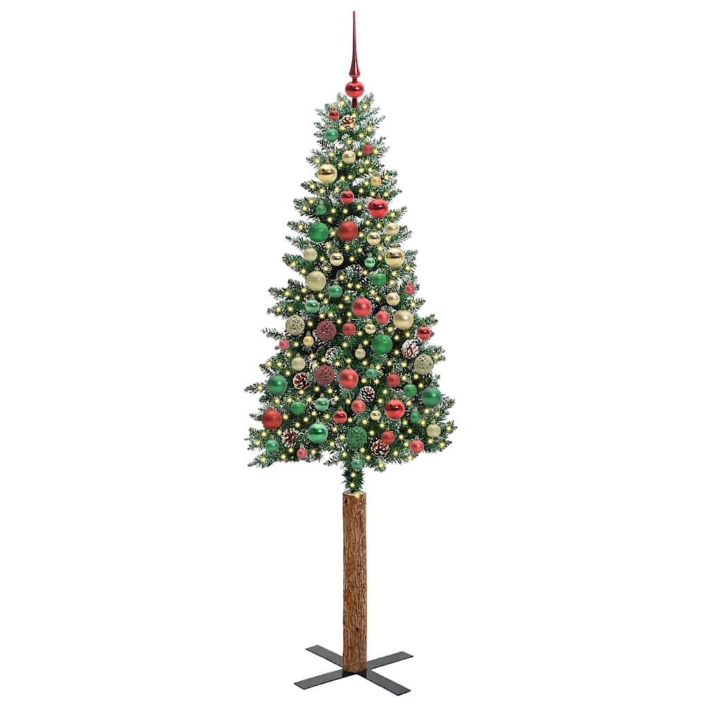 Slim juletre Grønn og hvit 210 cm PVC og Massivt Furu tre