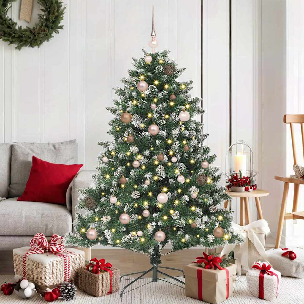 Kunstigjuletre med LED -stripelys grønn 150cm PVC